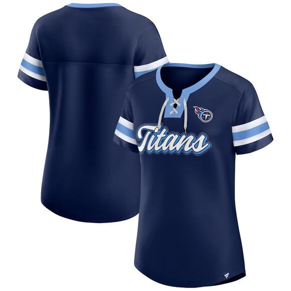 NWT! Fanatics Tennessee Titans Navy Lace-Up Rhinestone Bling T-Shirt - Size XS - Picture 1 of 6